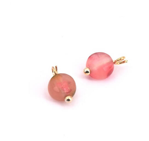 Kaufen Sie Perlen in der Schweiz Charms flache perlen natürliche Qarz Erdbeere 6mm + Nietstifte vergoldet qualitat (2)
