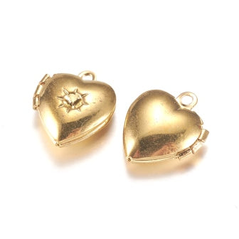 Kaufen Sie Perlen in der Schweiz Medaillon Anhänger, Charm, Herz, Goldmessing 10mm (1)