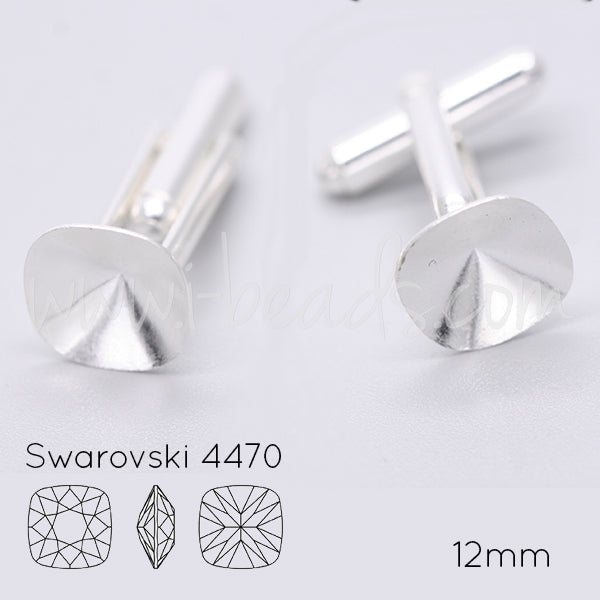 Manschettenknopf Rohling für Swarovski 4470 12mm silber-plattiert (2)