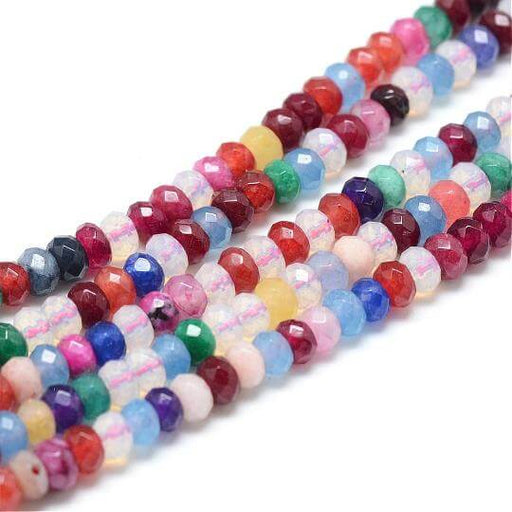 Kaufen Sie Perlen in der Schweiz Facettierte Perlen in Jade getönten Mischfarben 4X3 mm - Loch: 0,6 mm (1 Strang)