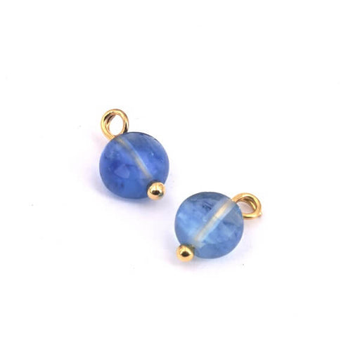 Kaufen Sie Perlen in der Schweiz Charms flache perlen natürliche BLAU Achat 6mm + Nietstifte vergoldet qualitat (2)