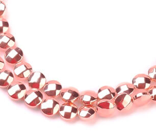 Kaufen Sie Perlen in der Schweiz Synthetischer Hämatit ROSE GOLD rund facettierte flache Perlen 6 mm Loch: 1 mm (4)