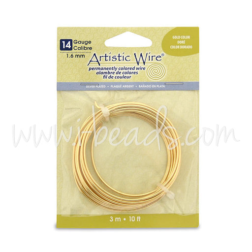 Kaufen Sie Perlen in der Schweiz Artistic Wire 14 Gauge 1,6mm Stärke versilbert Goldfarbig 3m (1)