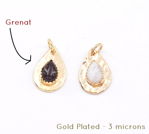 Kaufen Sie Perlen in der Schweiz Tropfenanhänger vergoldet 3 Mikron mit Granat-Cabochon - 15 mm (1)