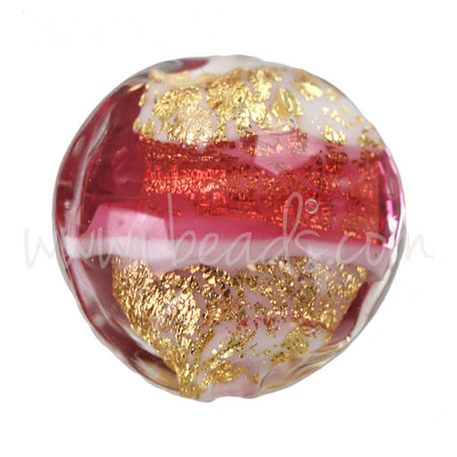 Kaufen Sie Perlen in der Schweiz Murano Glasperle Linse Pink und Gold 14mm (1)