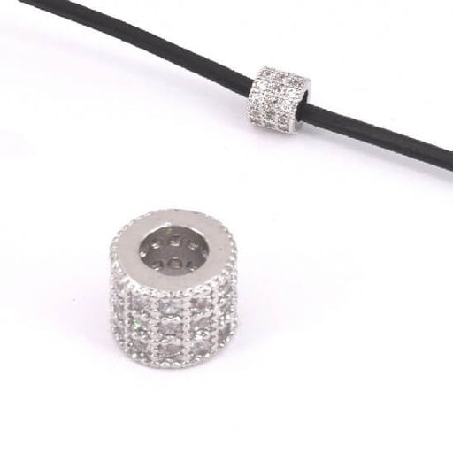 Kaufen Sie Perlen in der Schweiz Breite Röhre,Perlen, Messing Überzogen Rhodium mit Zirkon Strass 6x5mm - Loch: 3mm (1)