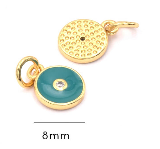 Kaufen Sie Perlen in der Schweiz Charm Anhänger vergoldet 18K Qualität- Zirkon Strasssteine- Emaille grun 8mm (1)