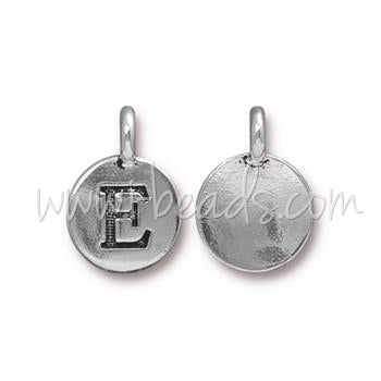 Pendentif charm lettre E Argenté vieilli 11mm (1)