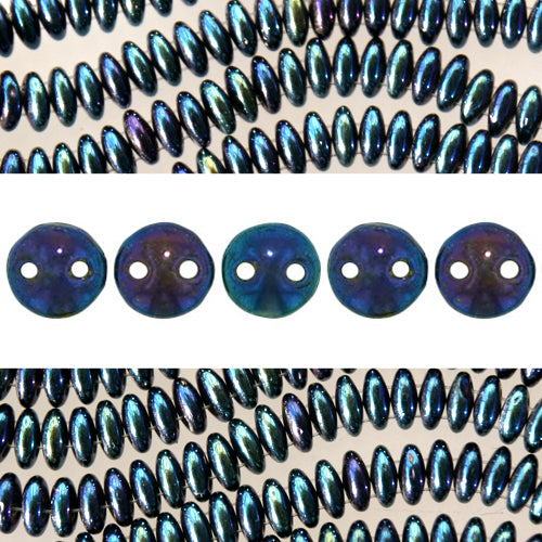 Perles 2 trous CzechMates lentil iris blue 6mm (50)