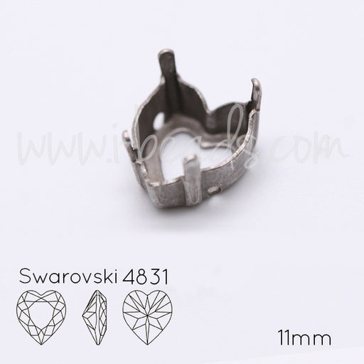 Kaufen Sie Perlen in der Schweiz Aufnähfassung für Swarovski 4831 Herz 11mm antik silber-plattiert (2)