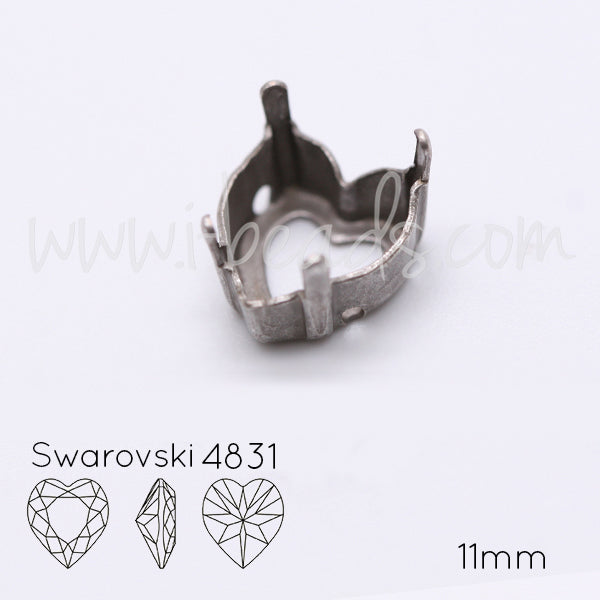 Serti à coudre pour Swarovski coeur 4831 11mm argenté vieilli (2)