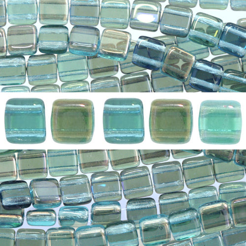 Perles 2 trous CzechMates tile Twilight Aquamarine 6mm (50)