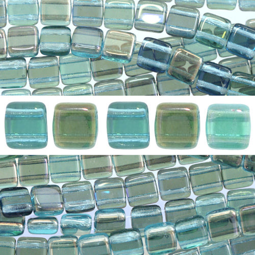 2 Loch Perlen CzechMates tile Twilight Aquamarine 6mm (50)