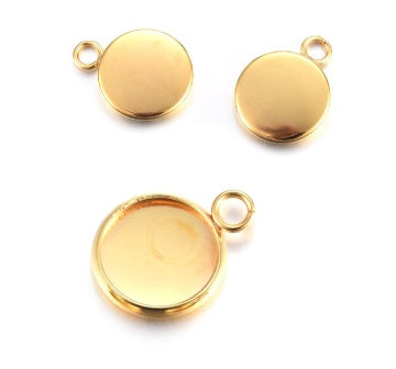 Kaufen Sie Perlen in der Schweiz Runder Anhänger Stahl GOLD für Cabochon 8 mm (2)