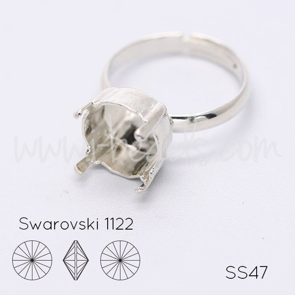 Serti bague ajustable pour Swarovski 1122 rivoli SS47 argenté (1)