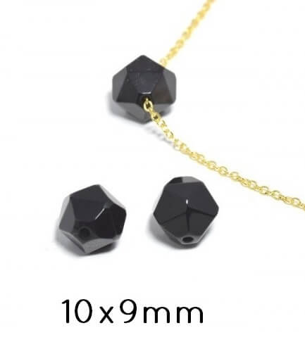 Kaufen Sie Perlen in der Schweiz Vieleck, facettiert, AGATE schwarz, 10x9 mm, Loch: 1 mm-(3 stuck)