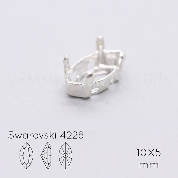 Serti à coudre pour Swarovski 4228 navette 10x5mm argenté (2)