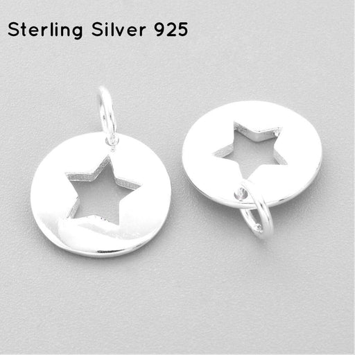 Kaufen Sie Perlen in der Schweiz Silber 925 Medaille mit durchbrochenem Stern in der Mitte von 11mm mit Ring (1)
