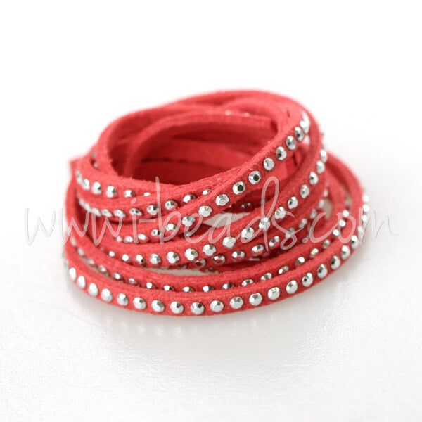 Velourlederband mit Nieten Coral 3mm (1m)