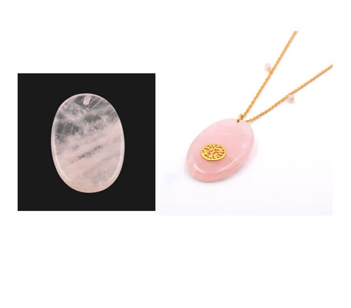 Kaufen Sie Perlen in der Schweiz Rosenquarz Oval flach Kiesel Anhänger, variable Größe 55mm, loch: 2mm (1)