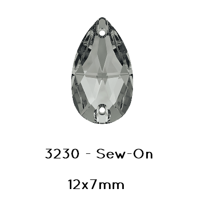 Achat Swarovski Drop Sew-on 3230 crystal Silver Night 12x7mm (4)