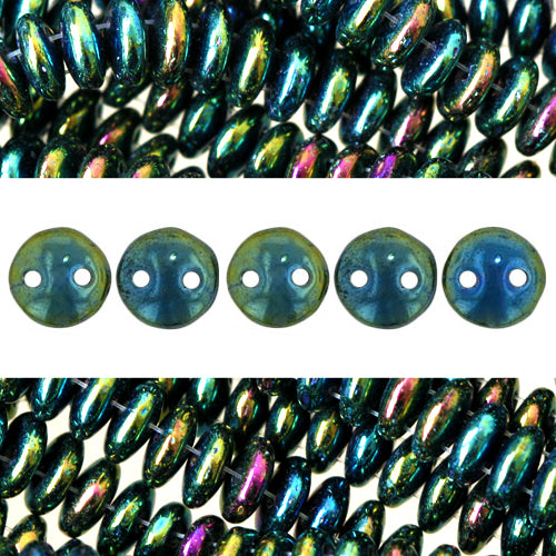 Perles 2 trous CzechMates lentil Iris Green 6mm (50)