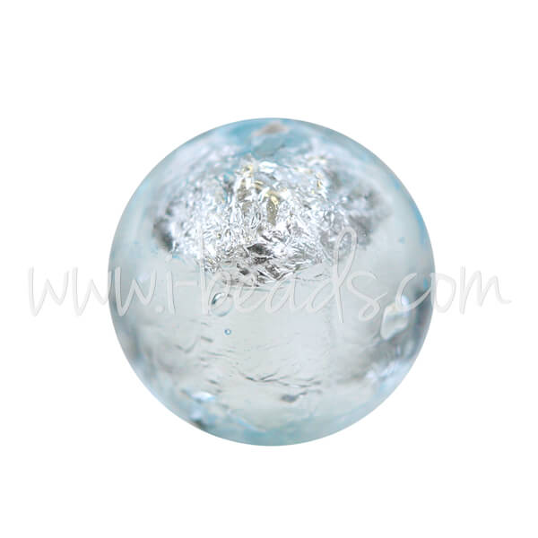 Murano Glasperle Rund Blau und Silber 10mm (1)