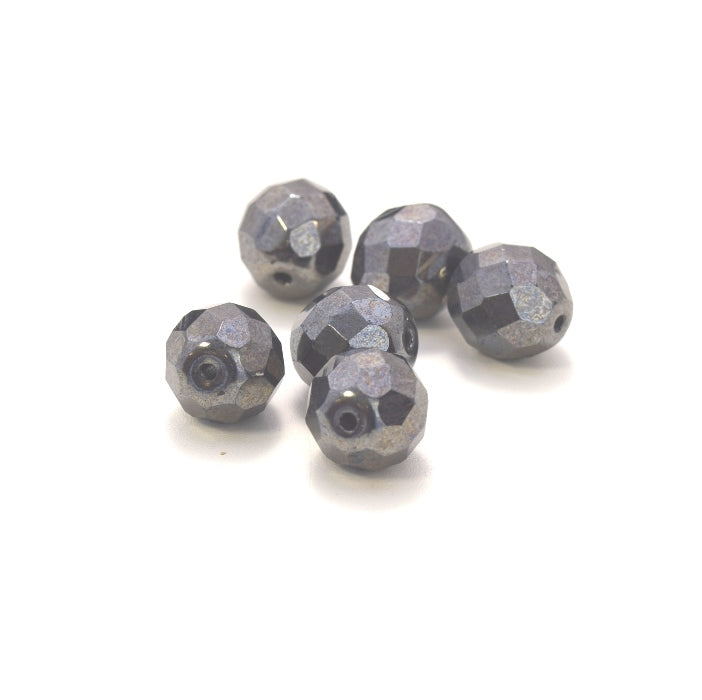 Perles facettes de boheme HEMATITE 12mm (6)