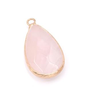 Achat Pendentif en quartz rose sertis laiton or, goutte 35x18mm (1)