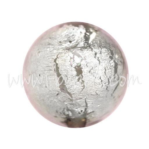 Kaufen Sie Perlen in der Schweiz Murano Glasperle Rund Crystal Soft Pink und Silber 12mm (1)