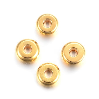 Kaufen Sie Perlen in der Schweiz Edelstahl Heishi Perlen Separatoren GOLD, Flachrund, 4mm, Bohrung: 1.2mm (10)
