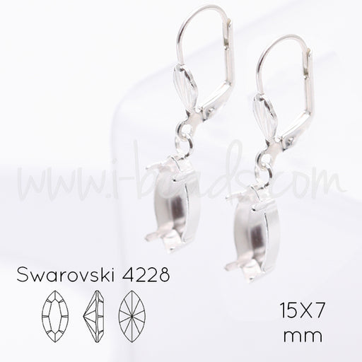 Kaufen Sie Perlen in der Schweiz Ohrringfassung für Swarovski 4228 Rübchen 15x7mm silber-plattiert (2)