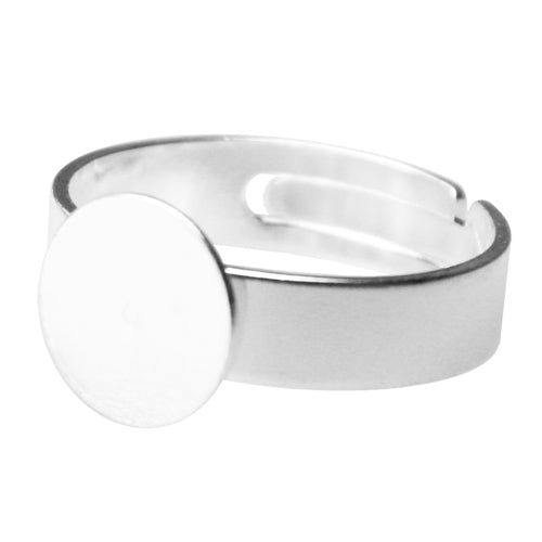 Bague ajustable plateau 10mm métal finition plaqué argent (1)