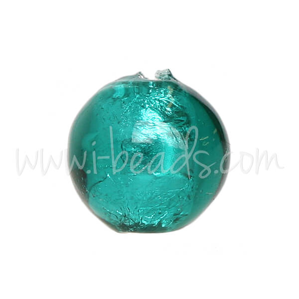 Murano Glasperle Rund Smaragd und Silber 8mm (1)