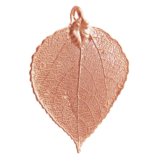 Kaufen Sie Perlen in der Schweiz Anhänger Espenblatt - echtes Naturblatt galvanisiert mit 24k Rosengold 50mm (1)
