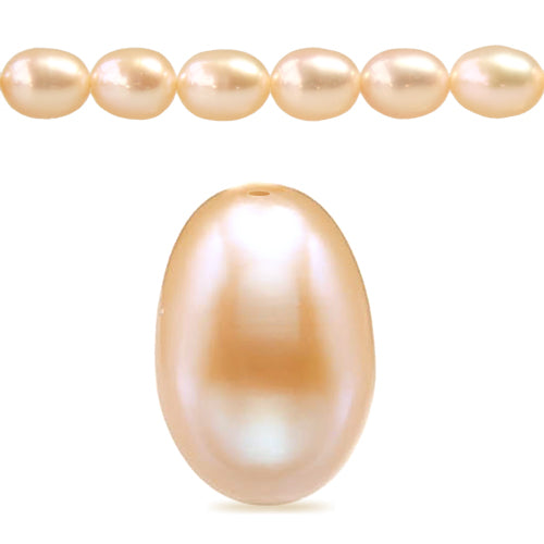 Kaufen Sie Perlen in der Schweiz Süsswasserperlenstrang reisform rose peach 6mm (1)