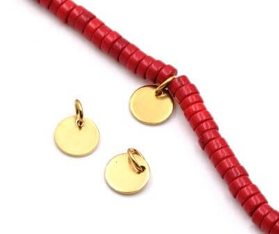 Kaufen Sie Perlen in der Schweiz Anhänger mit flache Runde in Edelstahl vergoldet 8mm mit ring (2)