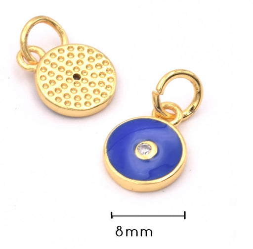 Kaufen Sie Perlen in der Schweiz Charm Anhänger vergoldet 18K Qualität- Zirkon Strasssteine- Emaille Blau 8mm (1)