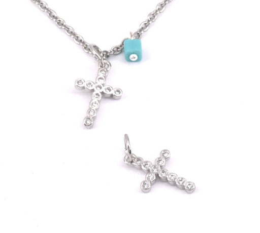 Kaufen Sie Perlen in der Schweiz Charm Anhanger Kreuz mit Zirkonen 14mm, mit Ring (1)