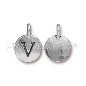 Achat Pendentif charm lettre V Argenté vieilli 11mm (1)