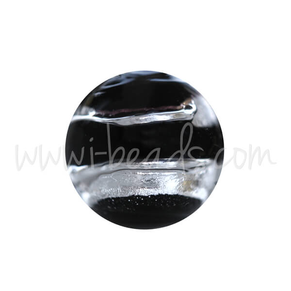 Murano Glasperle Rund Schwarz und Silber 8mm (1)