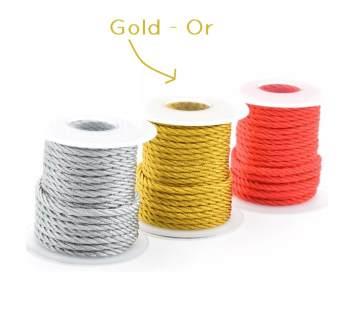 Gedrehte Schnur aus 3 Fäden Nylon 3mm GOLD (Verkauf von 1m)