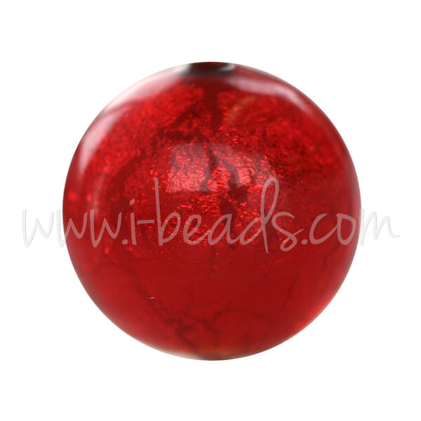 Murano Glasperle Rund Rot und Gold 12mm (1)