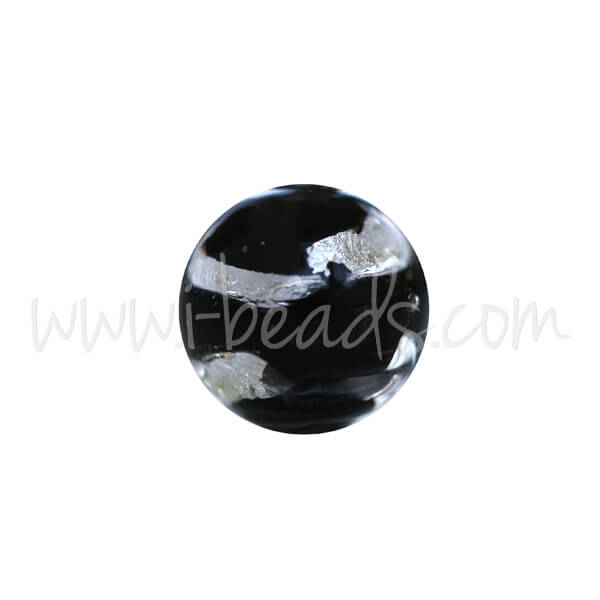 Murano Glasperle Rund Schwarz und Silber 6mm (1)