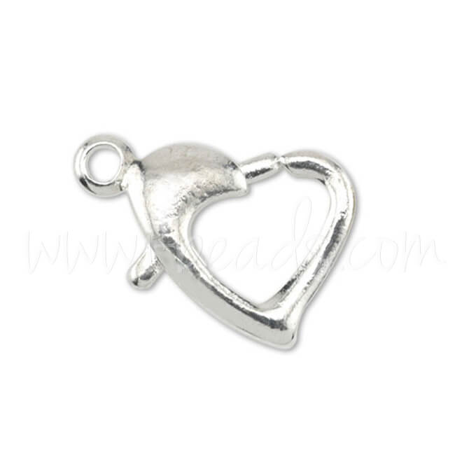 Fermoir mousqueton coeur métal finition plaqué argent 13mm (1)