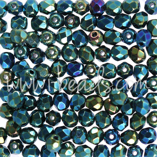 Perles facettes de boheme iris green 4mm (100)