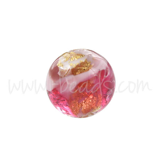 Achat Perle de Murano ronde rose et or 6mm (1)