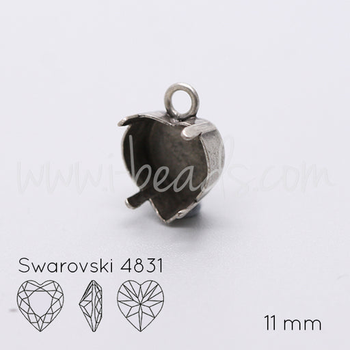 Kaufen Sie Perlen in der Schweiz Anhängerfassung für Swarovski 4831 Herz 11mm antik silber-plattiert (1)