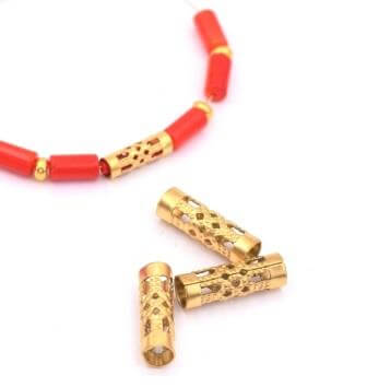 Kaufen Sie Perlen in der Schweiz Rohrperlen aus GOLD Stahl 12x4mm, Loch 3mm (2)