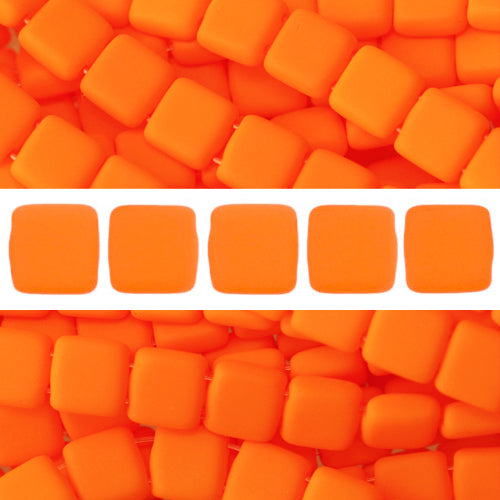 2 Loch Perlen CzechMates tile Neon Orange 6mm (50)